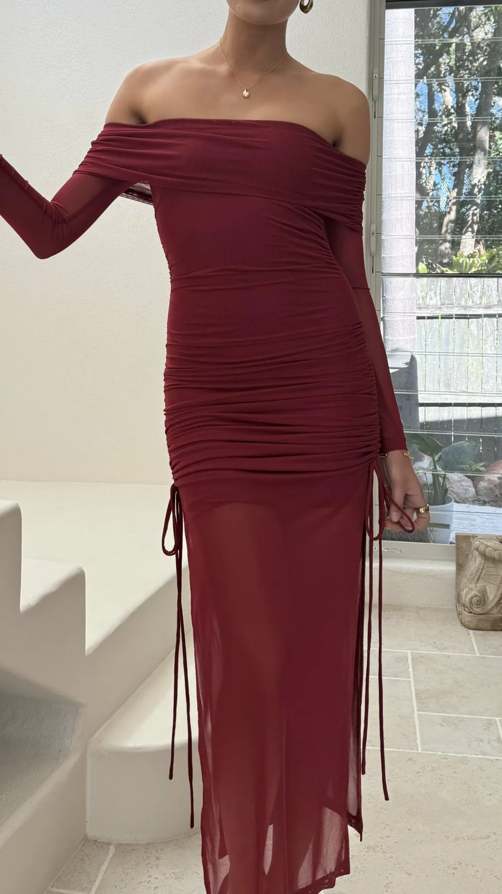 Sweet Acacia Dresses|Maxi^Isadora Off Shoulder Maxi Dress - Wine