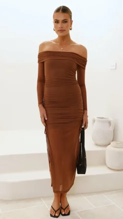 Sweet Acacia Dresses|Maxi^Isadora Off Shoulder Maxi Dress - Chocolate
