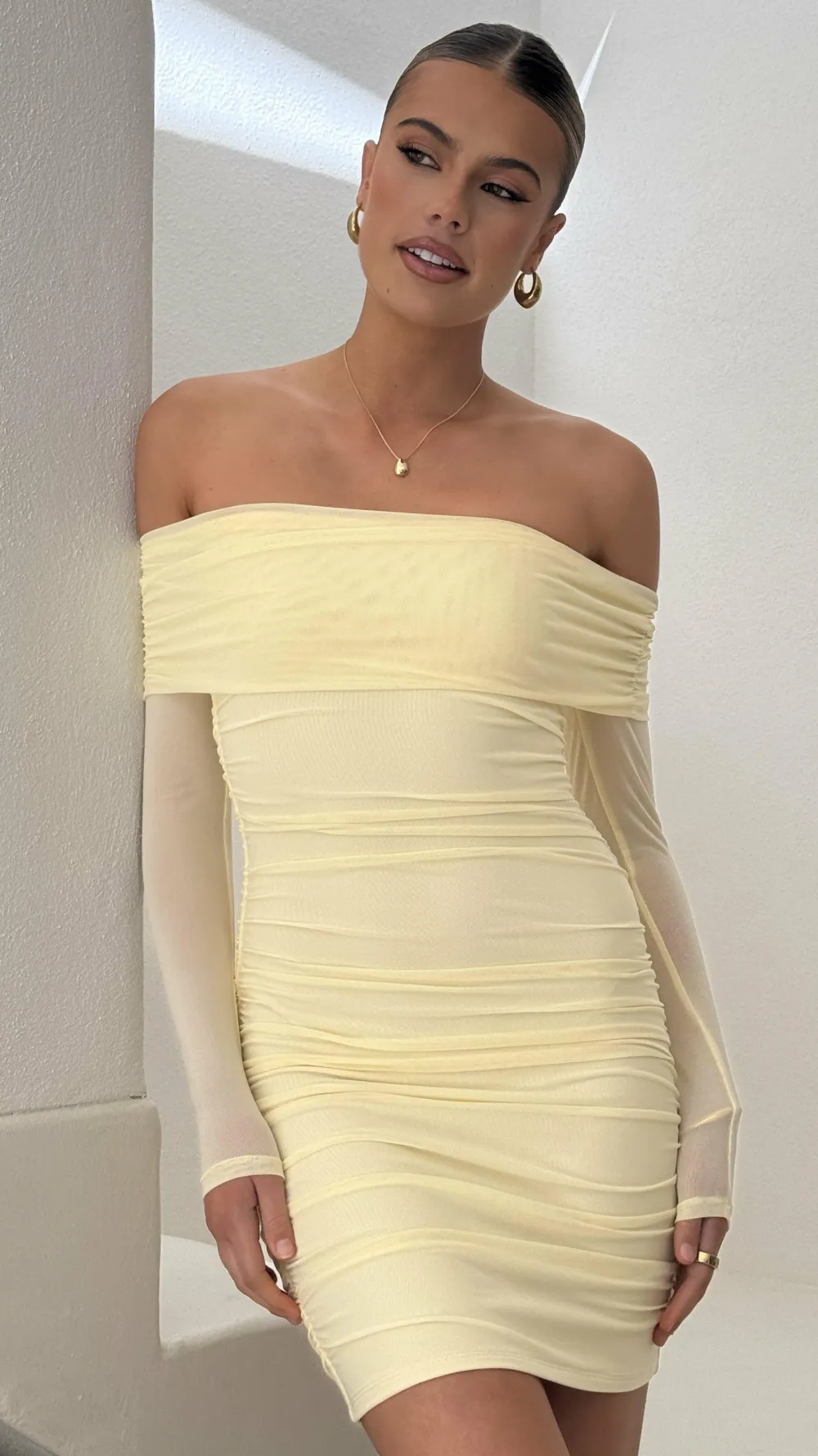 Sweet Acacia Dresses|Mini^Isadora Off Shoulder Mini Dress - Yellow