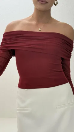 Sweet Acacia Tops^Isadora Off Shoulder Top - Wine