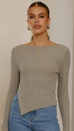Burans Tops^Isla Long Sleeve Top - Khaki