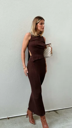 Burans Knitwear|Knitwear^Isla Maxi Skirt - Brown