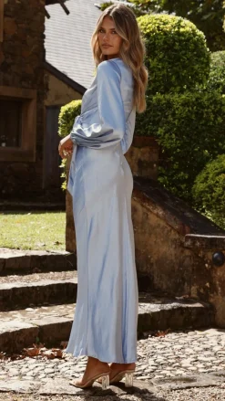 LILYWHYT Mon Cheri|Dresses^Ivy Long Sleeve Tie Front Maxi Dress - Blue