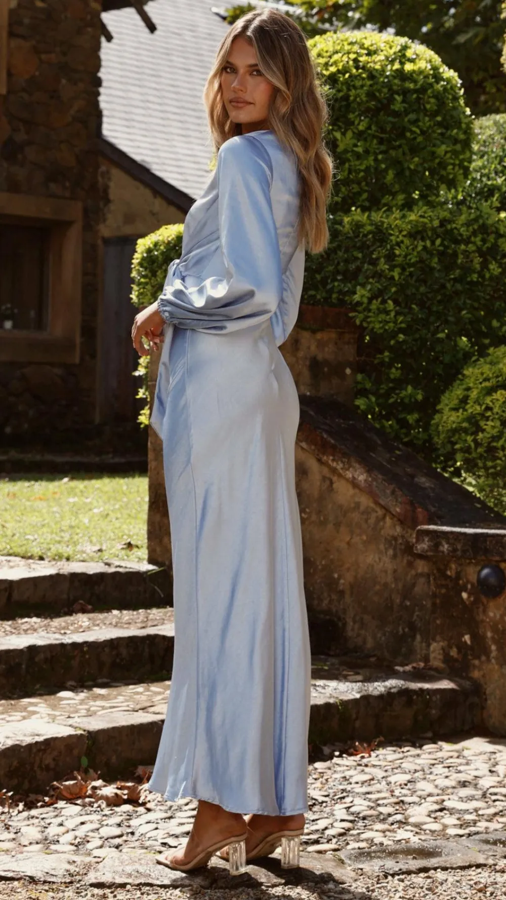 LILYWHYT Mon Cheri|Dresses^Ivy Long Sleeve Tie Front Maxi Dress - Blue