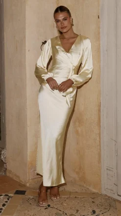 LILYWHYT Mon Cheri|Dresses^Ivy Long Sleeve Tie Front Maxi Dress - Yellow