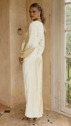 LILYWHYT Mon Cheri|Dresses^Ivy Long Sleeve Tie Front Maxi Dress - Yellow
