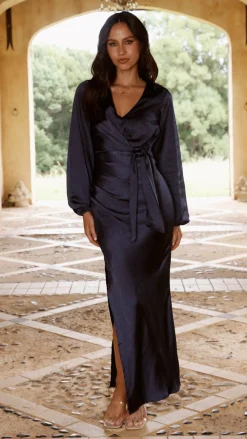 LILYWHYT Mon Cheri|Dresses^Ivy Long Sleeve Tie Front Maxi Dress - Navy