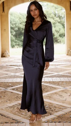 LILYWHYT Mon Cheri|Dresses^Ivy Long Sleeve Tie Front Maxi Dress - Navy