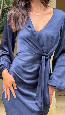 LILYWHYT Mon Cheri|Dresses^Ivy Long Sleeve Tie Front Maxi Dress - Navy