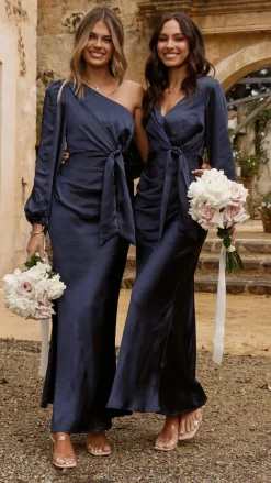 LILYWHYT Mon Cheri|Dresses^Ivy Long Sleeve Tie Front Maxi Dress - Navy