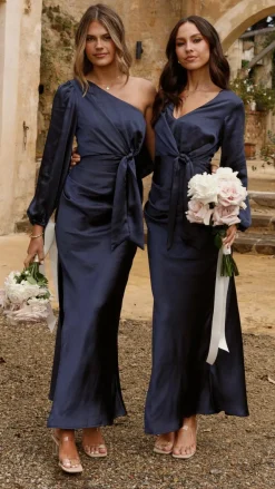 LILYWHYT Mon Cheri|Dresses^Ivy Long Sleeve Tie Front Maxi Dress - Navy