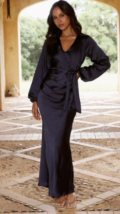 LILYWHYT Mon Cheri|Dresses^Ivy Long Sleeve Tie Front Maxi Dress - Navy