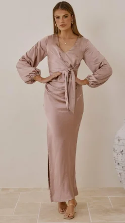 LILYWHYT Mon Cheri|Dresses^Ivy Long Sleeve Tie Front Maxi Dress - Dusty Pink