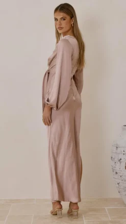 LILYWHYT Mon Cheri|Dresses^Ivy Long Sleeve Tie Front Maxi Dress - Dusty Pink