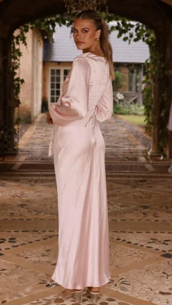 LILYWHYT Mon Cheri|Dresses^Ivy Long Sleeve Tie Front Maxi Dress - Pink