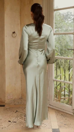 LILYWHYT Mon Cheri|Dresses^Ivy Long Sleeve Tie Front Maxi Dress - Sage