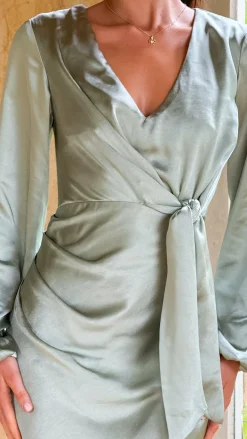 LILYWHYT Mon Cheri|Dresses^Ivy Long Sleeve Tie Front Maxi Dress - Sage
