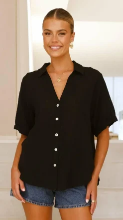 Desire Tops^Jaime Button Up Shirt - Black