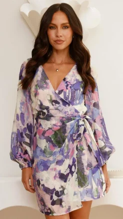 Pink Diamond Dresses|Mini^Jemma Long Sleeve Mini Dress - Purple Abstract
