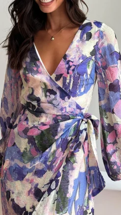 Pink Diamond Dresses|Mini^Jemma Long Sleeve Mini Dress - Purple Abstract