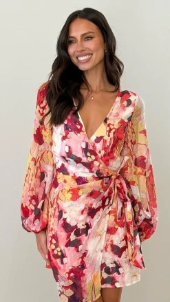 Pink Diamond Dresses|Mini^Jemma Long Sleeve Mini Dress - Pink Abstract