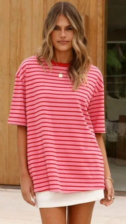 Fashion Allied Tops^Jeto Oversized Tee - Pink/Red