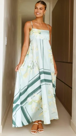 YH AND CO Dresses|Maxi^Kaethe Maxi Dress - Aqua/Yellow Print