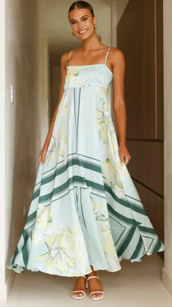 YH AND CO Dresses|Maxi^Kaethe Maxi Dress - Aqua/Yellow Print
