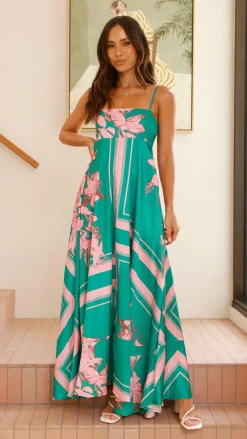 YH AND CO Dresses|Maxi^Kaethe Maxi Dress - Green/Pink Floral