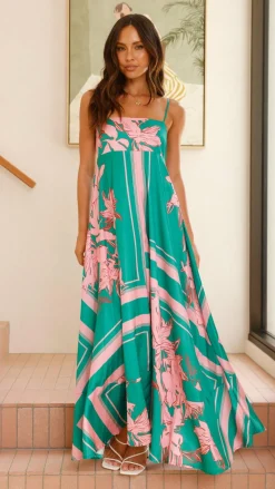 YH AND CO Dresses|Maxi^Kaethe Maxi Dress - Green/Pink Floral