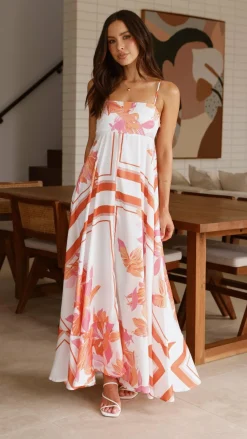 YH AND CO Dresses|Maxi^Kaethe Maxi Dress - Orange/White