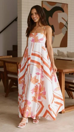 YH AND CO Dresses|Maxi^Kaethe Maxi Dress - Orange/White