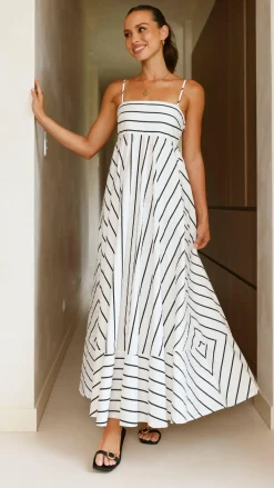 YH AND CO Dresses|Maxi^Kaethe Maxi Dress - White/Black Stripe