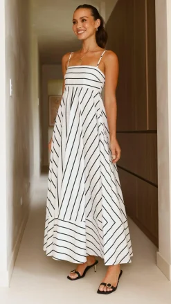 YH AND CO Dresses|Maxi^Kaethe Maxi Dress - White/Black Stripe