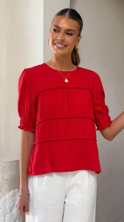 YH AND CO Tops^Kai Short Sleeve Top - Red