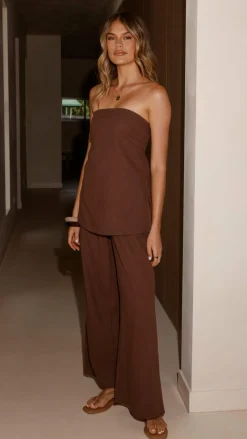 By Frankie Sets|Bottoms^Kailani Strapless Top and Pants Set - Chocolate