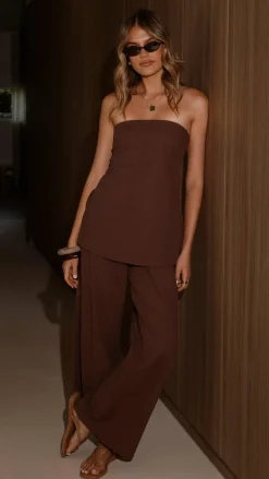 By Frankie Sets|Bottoms^Kailani Strapless Top and Pants Set - Chocolate