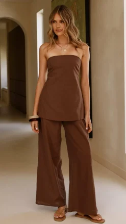 By Frankie Sets|Bottoms^Kailani Strapless Top and Pants Set - Chocolate