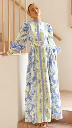 Bubblegum Dresses|Bump Friendly^Kalliope Maxi Dress - Blue/Yellow