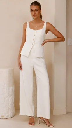 Style State Sets|Bottoms^Karrina Tweed Button Up Vest and Pants Set - White