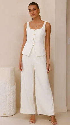 Style State Sets|Bottoms^Karrina Tweed Button Up Vest and Pants Set - White