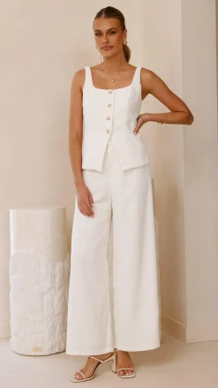 Style State Sets|Bottoms^Karrina Tweed Button Up Vest and Pants Set - White