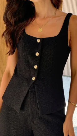 Style State Sets|Bottoms^Karrina Tweed Button Up Vest and Pants Set - Black