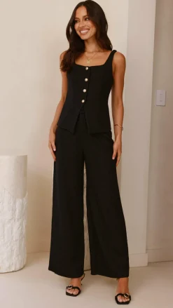 Style State Sets|Bottoms^Karrina Tweed Button Up Vest and Pants Set - Black