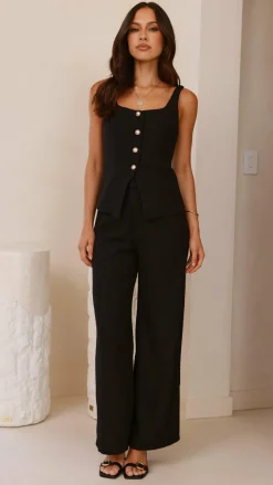 Style State Sets|Bottoms^Karrina Tweed Button Up Vest and Pants Set - Black
