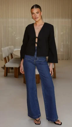 KOLI Tops^Kiera Tie Front Top - Black