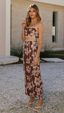 LILYWHYT Sets|Tops^Kiva Crop Top - Brown Daylillies