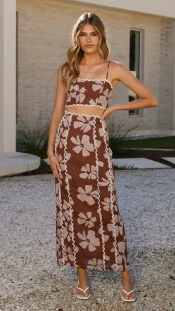 LILYWHYT Sets|Tops^Kiva Crop Top - Brown Daylillies