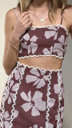 LILYWHYT Sets|Tops^Kiva Crop Top - Brown Daylillies