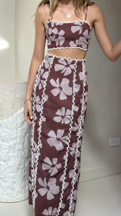 LILYWHYT Sets|Bottoms^Kiva Maxi Skirt - Brown Daylillies